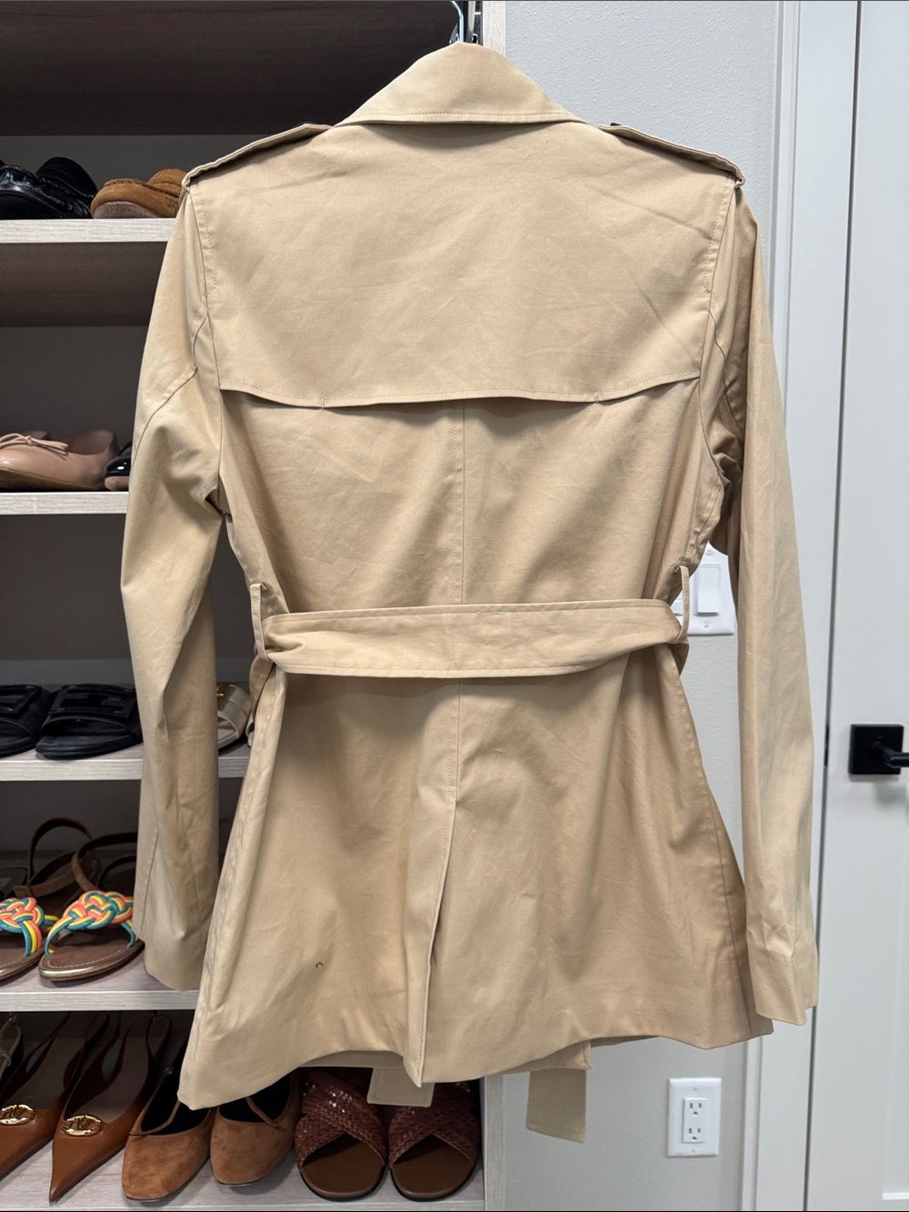 Quince NWT Comfort Stretch Short Trench Coat Light Khaki Size Small - Picture 9 of 12